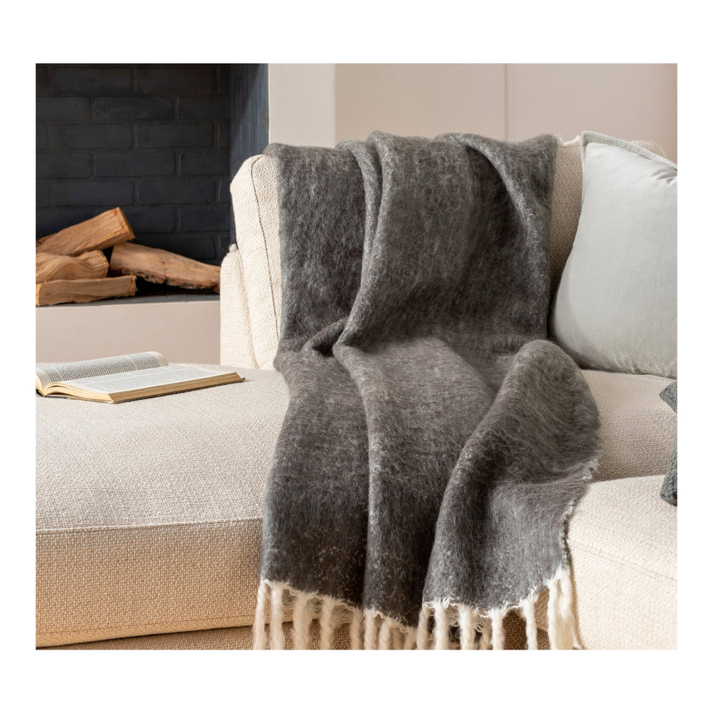 Kilkenny Charcoal and Cream Fringe Throw Blanket - #shop_name Throws