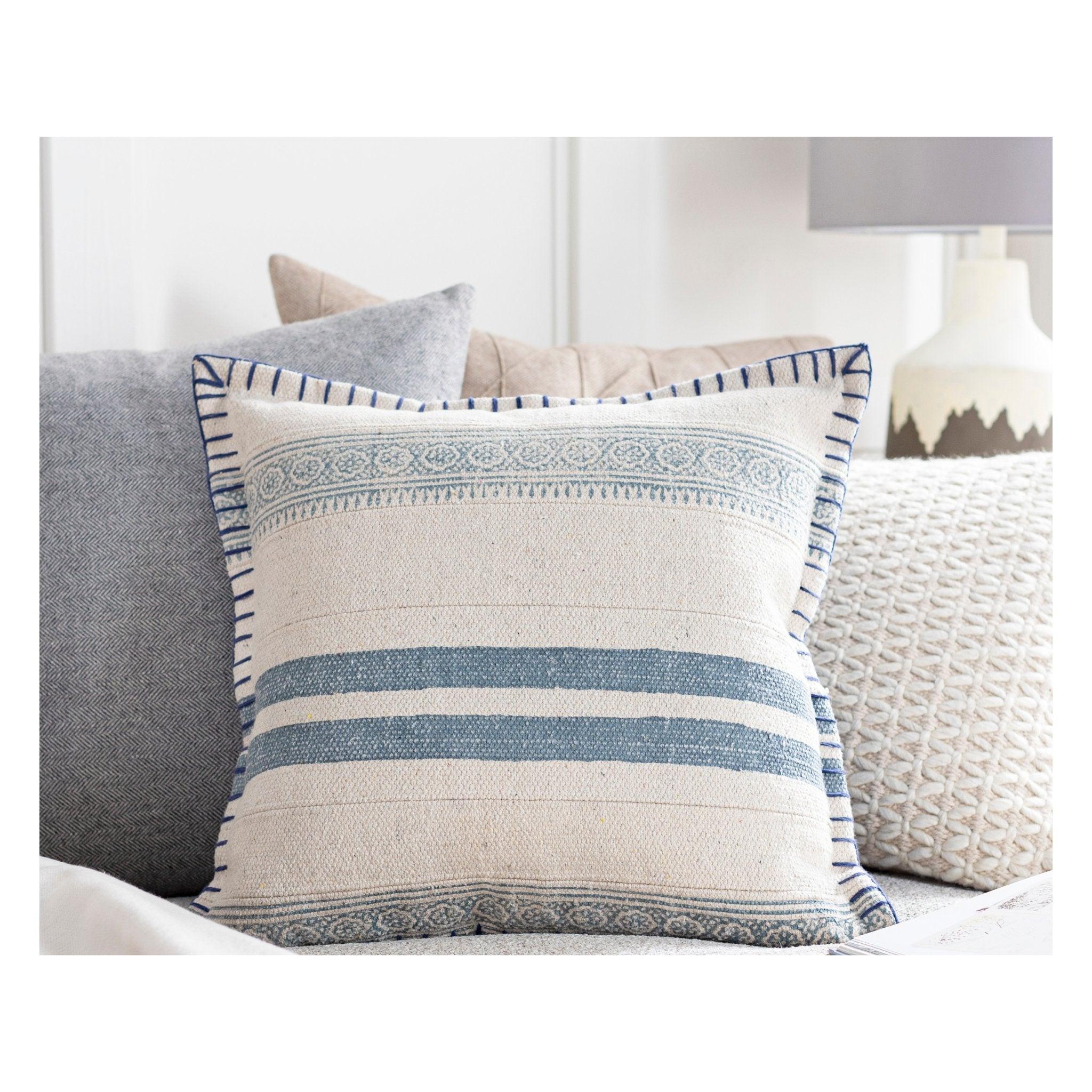 Lola Cream and Blue Pillow - Thumbnail 3