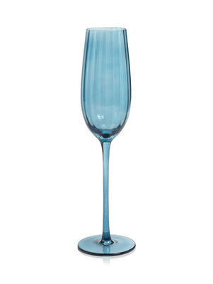 Madeleine Optic Champagne Flute Blue Azure Glass - Set of 4