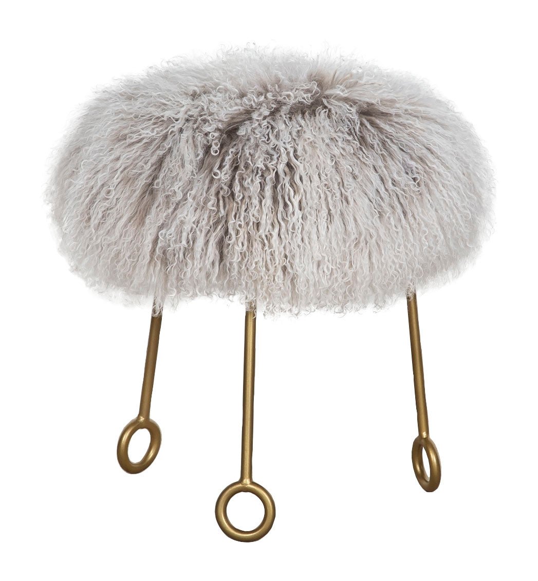 Round Furry Ottoman (Ivory) - #shop_name Ottoman