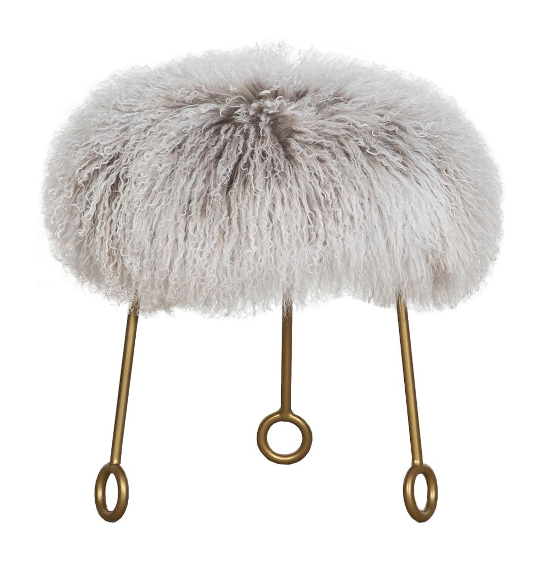 Round Furry Ottoman (Ivory) - #shop_name Ottoman