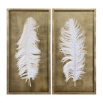 White Feathers Gold Shadow Box, Set of Two - #shop_name Art